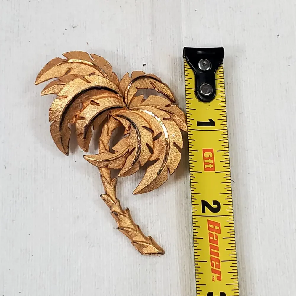 Palm Tree Brooch Beachy Tropical Vacation Textured Unsigned MCM 2.5